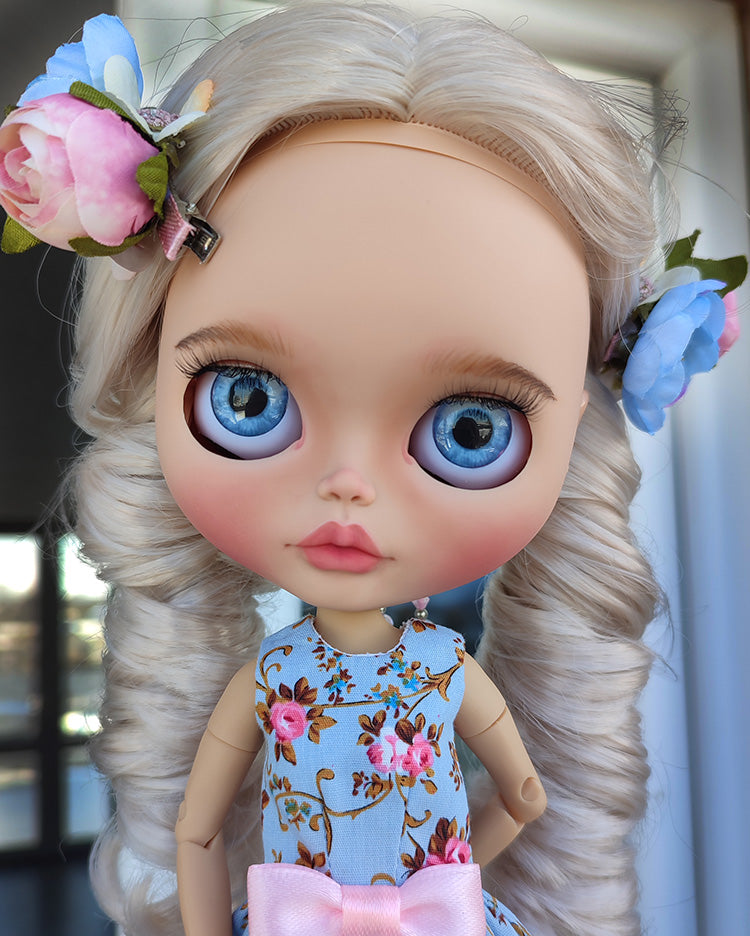 Custom Blythe doll with blonde hair and blue eyes