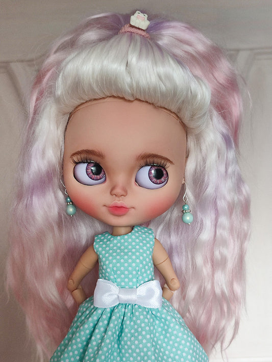 Custom Blythe doll with removable wig - natural pink lilac ombre hair