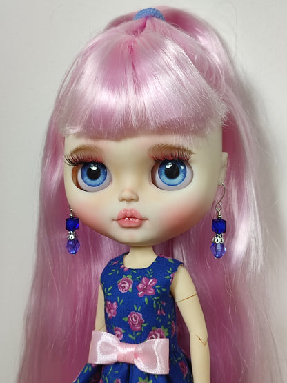 Custom Blythe doll long pink hair, OOAK Blythe, white skin