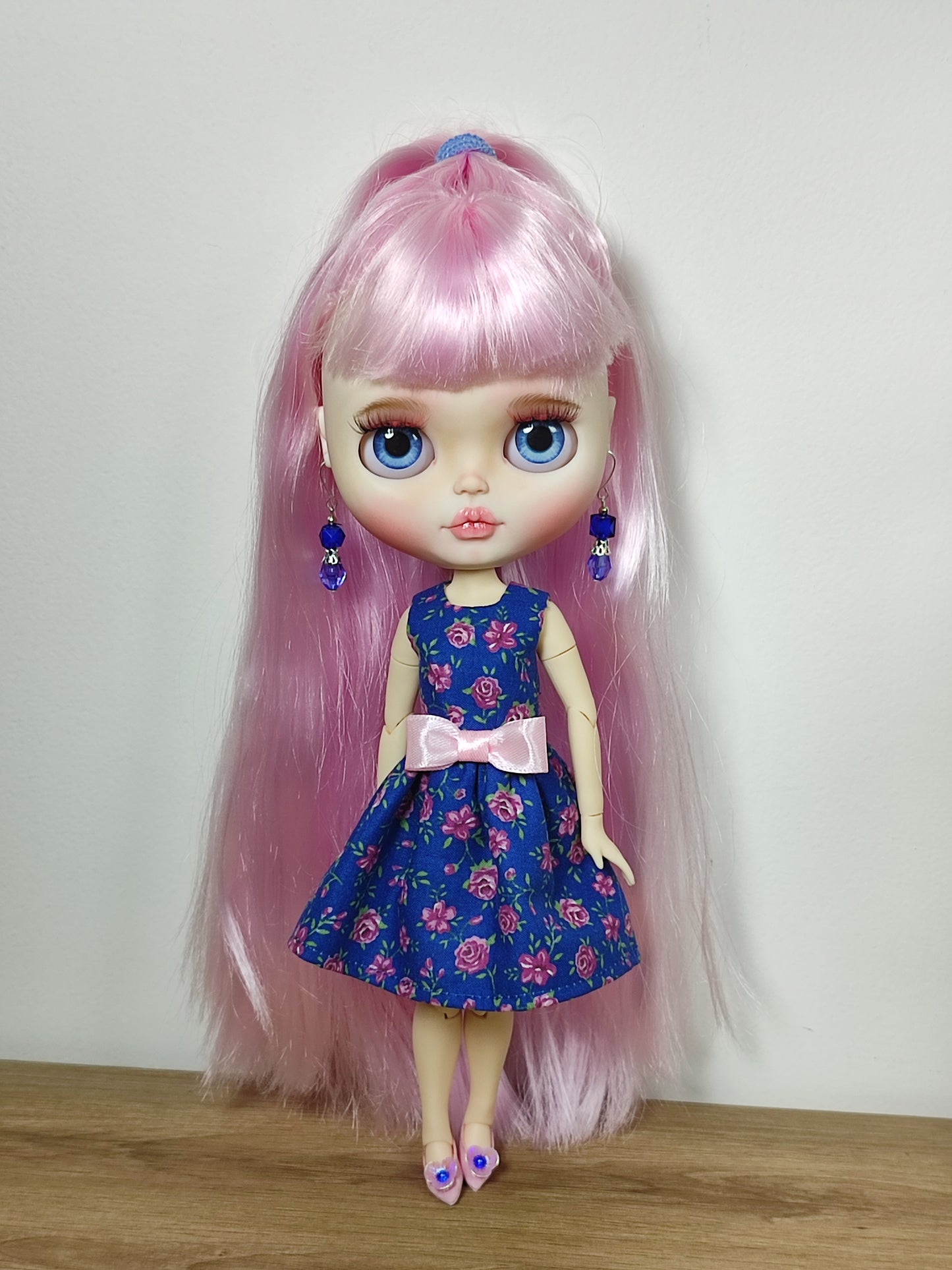 Custom Blythe doll long pink hair, OOAK Blythe, white skin