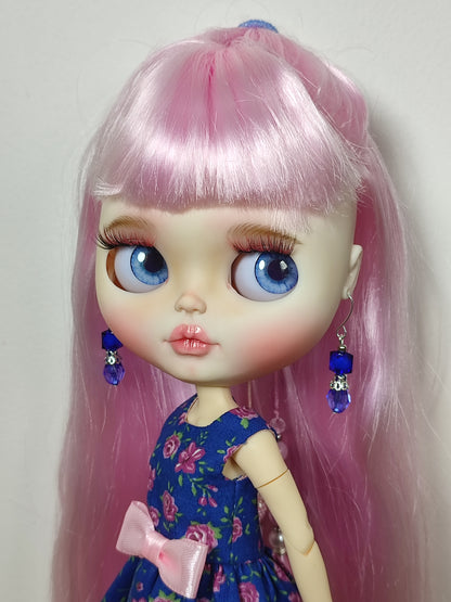 Custom Blythe doll long pink hair, OOAK Blythe, white skin