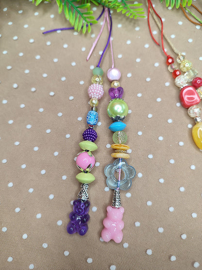 Pull strings for Blythe dolls with violet and pink gummy bears